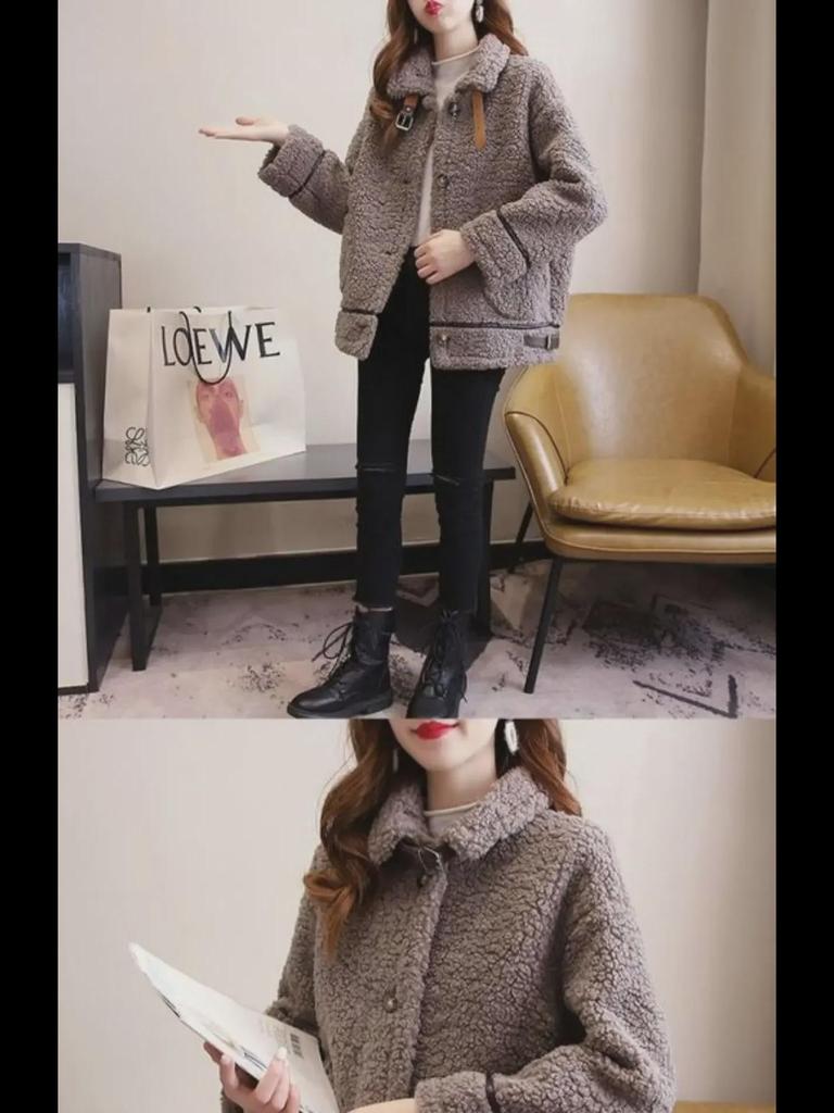 Women's Winter Oversized Lambskin Lapel Cardigan - Korean Style Thickened Sweater