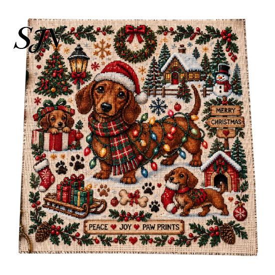 Embroidery Starter Kits for Beginners Christmas Animal Cross Stitch Kit, Holiday Seasonal Handmade Decoration Projects Pattern, Festive Craft