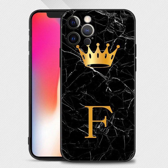 Чехол для телефона с золотой короной и буквой Queen для Iphone 14 13 12 11 Pro Max Xs Max Xr X 7 8 Plus 12 Mini 6s, силиконовый черный корпус