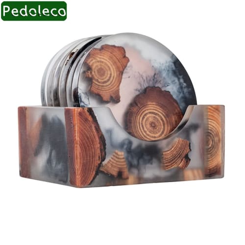 Pedoleco Coasters, Set of 6, with Storage Case, Crafts, Stylish Tea Trays, Dessert Plates, Thick, Waterproof, Decorative, Non-Slip/Insulated, Unpainte
