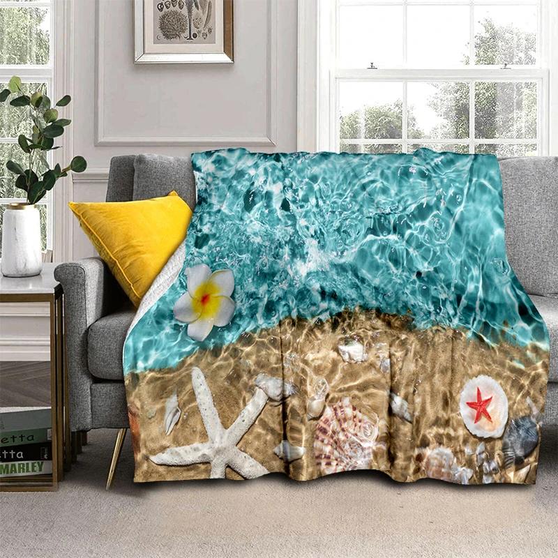 3D Морская звезда Пляжная ракушка Морская звезда Песок Плед, Мягкий плед для дома Спальни Кровати Дивана Пикника Путешествия Офиса Покрывало Детский Подарок