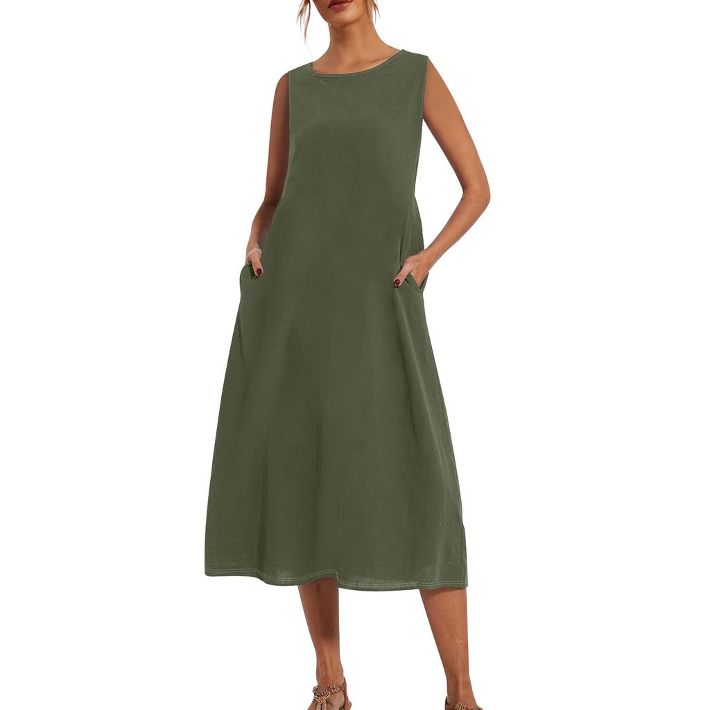 Женское модное летнее однотонное свободное платье без рукавов свободного кроя средней длины