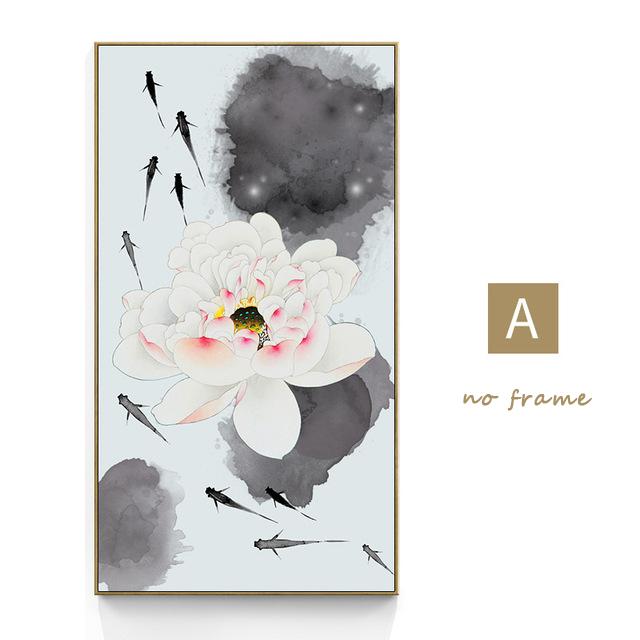 Абстрактная картина в китайском стиле с рыбой кои и лотосом, холст с принтом, плакат, фэн-шуй, настенная художественная картина для гостиной, домашнего офиса, декор