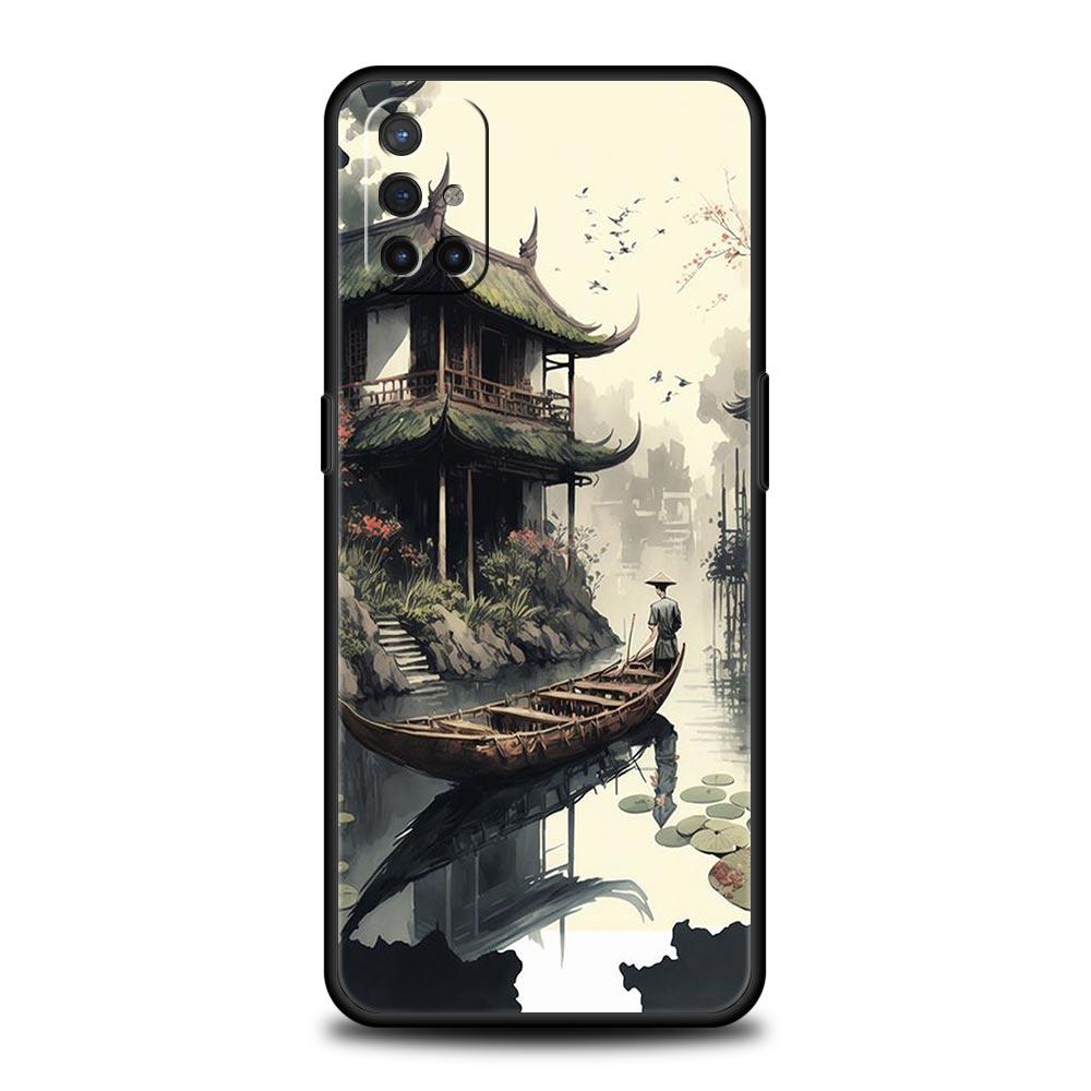 Японский пейзаж Чехол для телефона Для OnePlus 12 11 10 9 8 7 7T Pro 12R 10R 9RT 9R 8T Nord N100 N200 N10 2T CE 2 5G Мягкая Черная Крышка