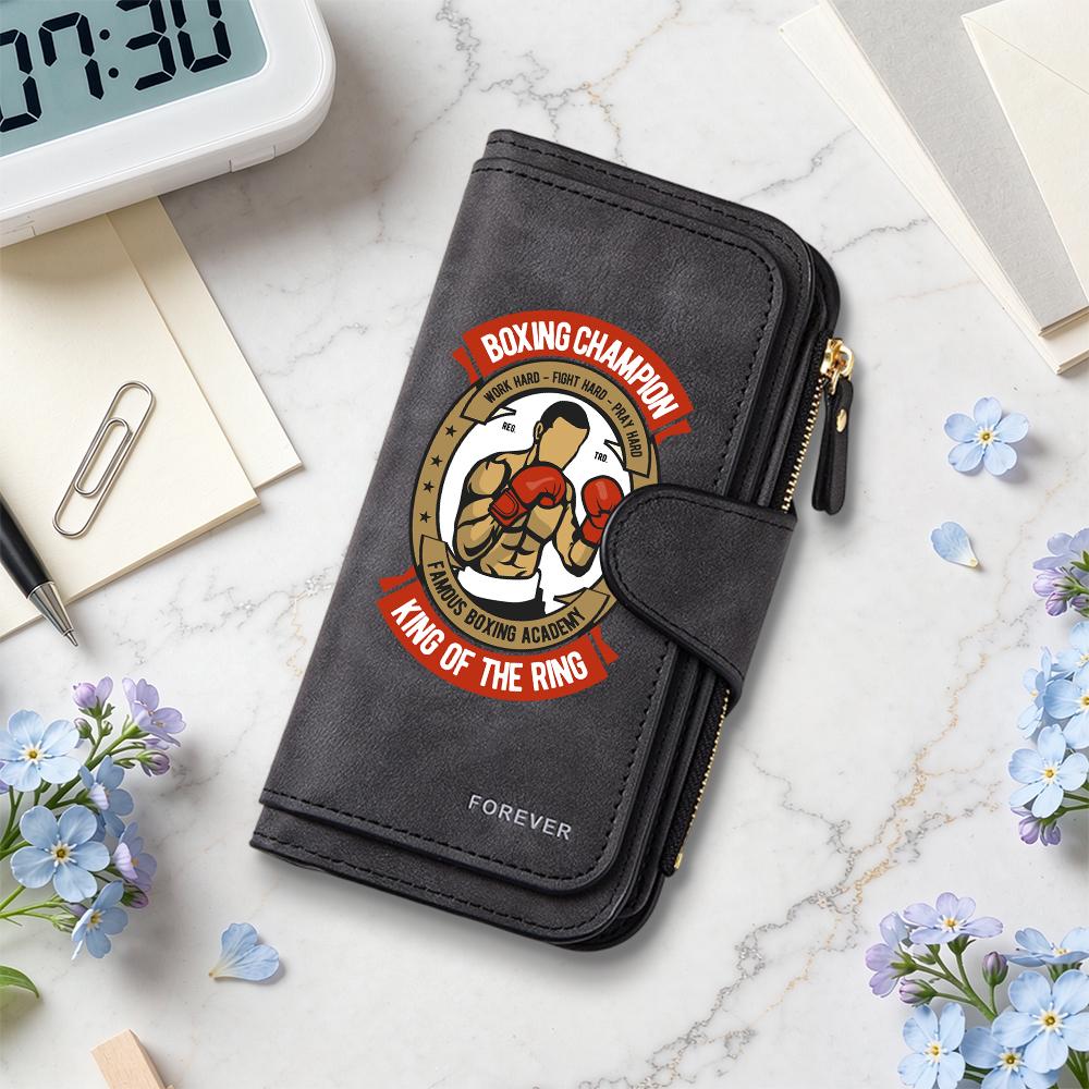 Boxing Champion Print Wallet Fashion Multi Card Pocket Purse Classic Daily Casual Portable Money Holder