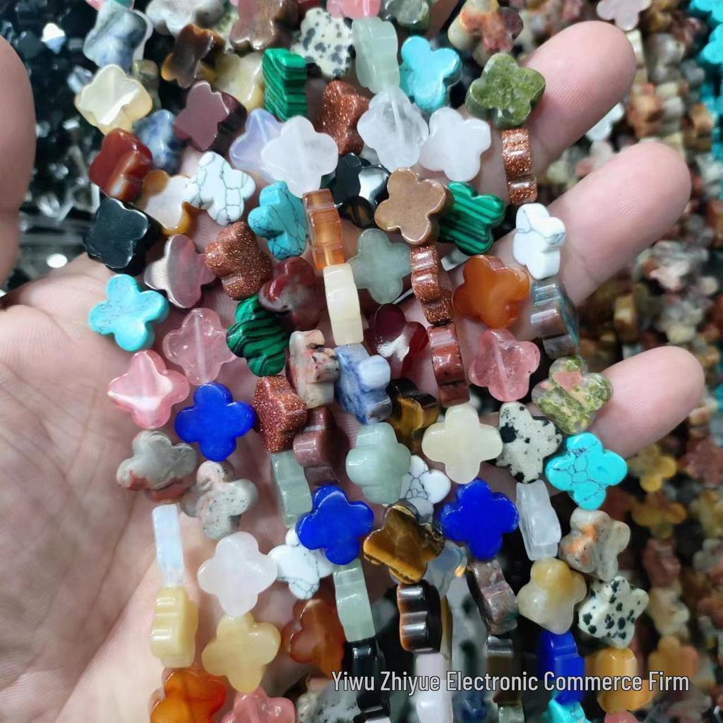 14mm Natural Crystal Agate Four-Leaf Clover Beads for DIY Jewelry