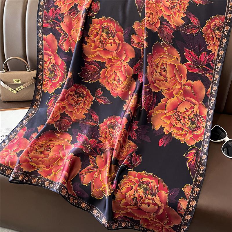 New Simple and Versatile Geometric Fashion Scarf Women's Thin Simulated Silk Shawl Sunscreen Long Large Size Silk