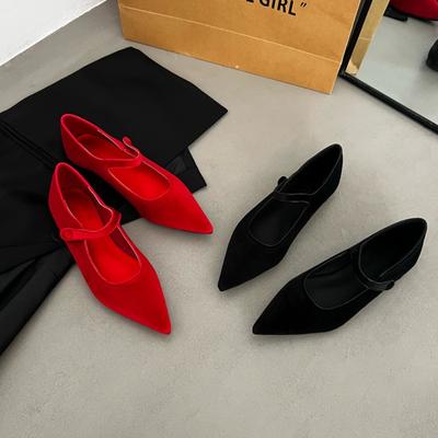 Новые зимние женские туфли Мэри Джейн, ретро-балетки с острым носком, замшевые туфли с одной пряжкой на низком каблуке, французские шелковые женские свадебные туфли