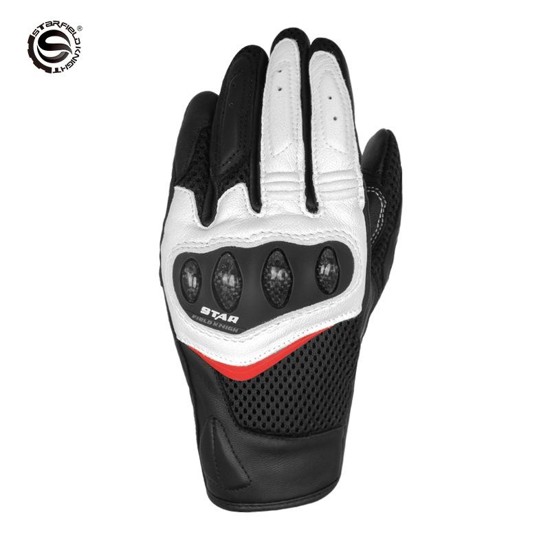 SFK Women Motorcycle Gloves Summer Breathable Goat Leather Carbon Fiber Protective Riding Gloves All-Season Touchscreen