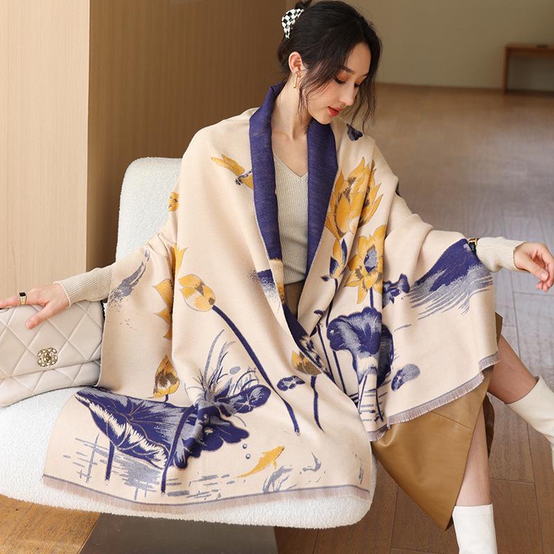 Женская высококачественная шаль двойного назначения 2024 года: Стильное офисное одеяло и шарф из искусственного кашемира