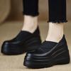 Genuine Leather Platform Loafers - Thick Sole, Round Toe, Slip-on - 2025 Spring/Autumn British Style Collection