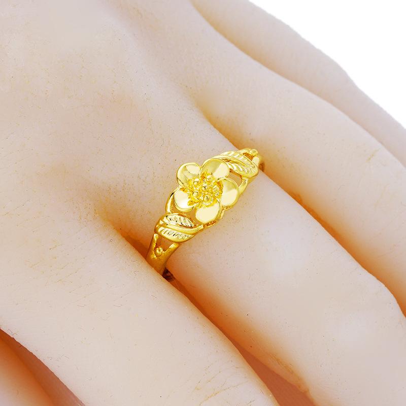 Retro Vietnamese Flower Gold-Plated Wedding Ring for Women – Imitation Gold with Real Copper