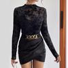 Женский топ с длинным рукавом из сетки с воротником-стойкой, цветочная полупрозрачная рубашка, сексуальная блузка для вечеринки, клуба, ночного выхода
