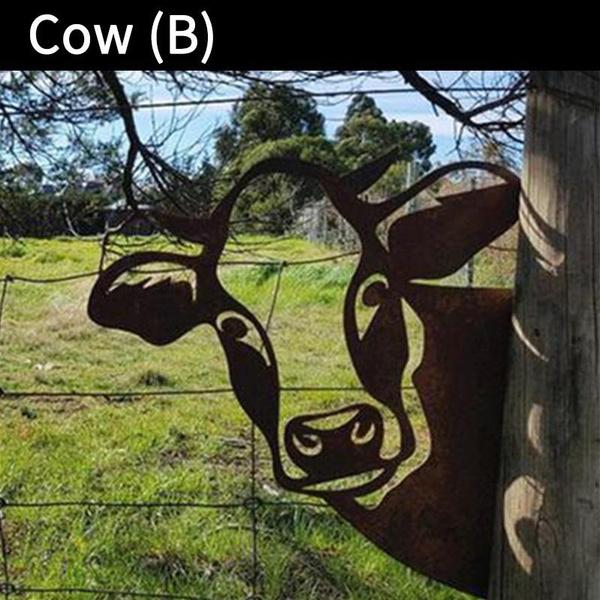 Ферма, подглядывающая корова, крупный рогатый скот, металлическое искусство, подвесное украшение для открытого сада, подглядывающая корова, лошадь, овца, курица, двор, сад, подглядывающая корова, орнамент из стали