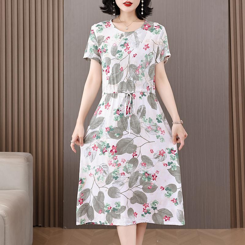 Летнее женское элегантное платье, новое повседневное платье в корейском стиле с коротким рукавом, женское длинное платье с винтажным принтом
