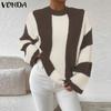 Women Autumn Striped Crew Neck Long Sleeve Sweaters