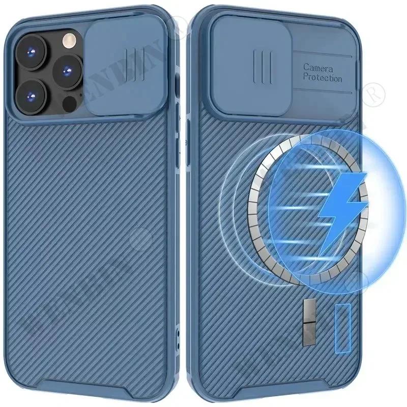 Магнитный чехол для iPhone 16 15 14 13 12 Pro Max Plus 11 Mini Защитная крышка с окном для линзы Ударопрочный Защитный чехол