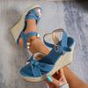 2025 Summer New Casual Women's Sandals Denim Imitation Hemp Rope Wedge Heel Large Size Sandals Women