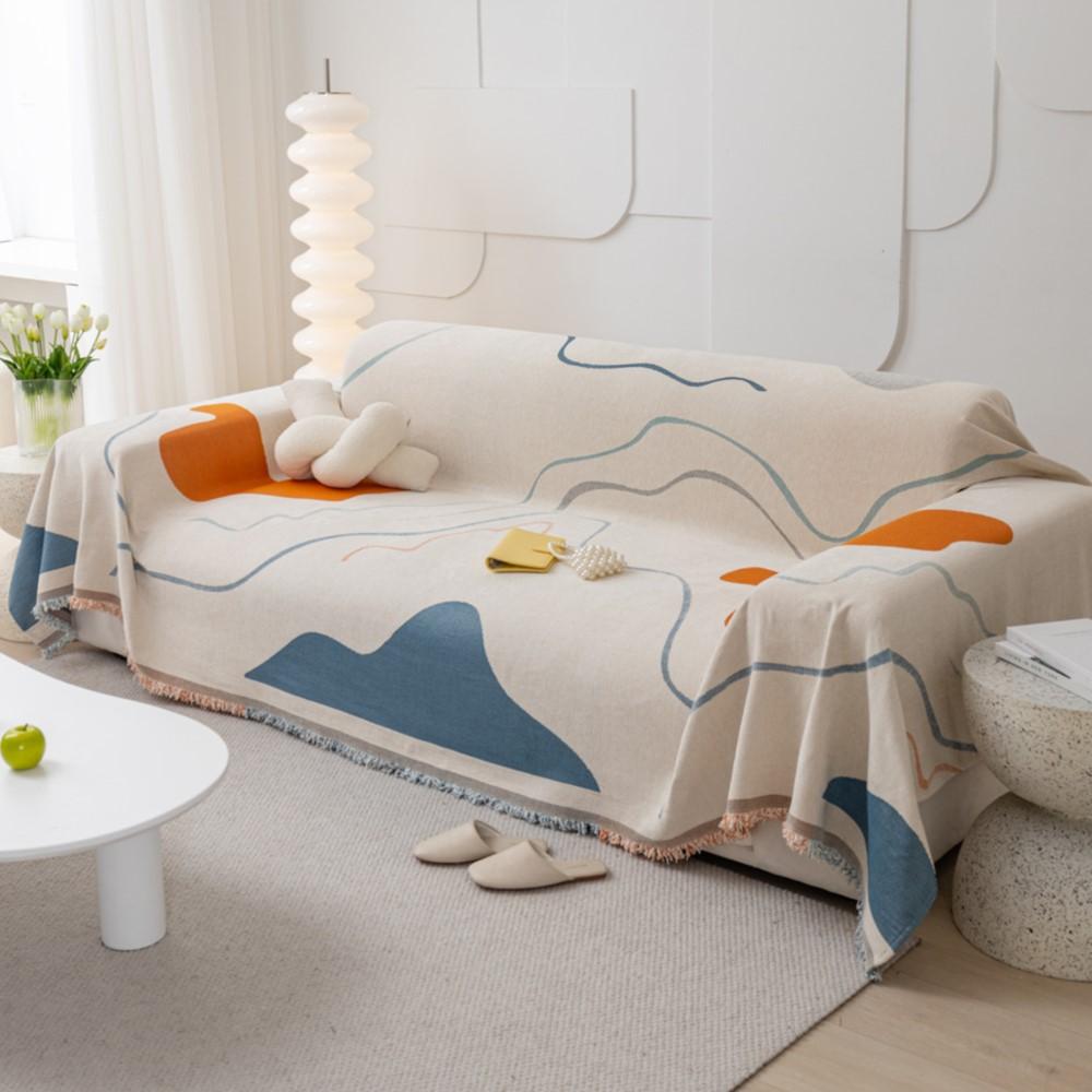 Мягкие диванные полотенца с весенним геометрическим узором, одеяла для кемпинга, пикника, анти-кошачье полотенце, INS, хлопковый коврик для дивана с защитой от царапин