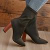 Модные сексуальные женские короткие сапоги с острым носком на толстом высоком каблуке, новые темпераментные сапоги из флока длиной до середины икры, современные туфли