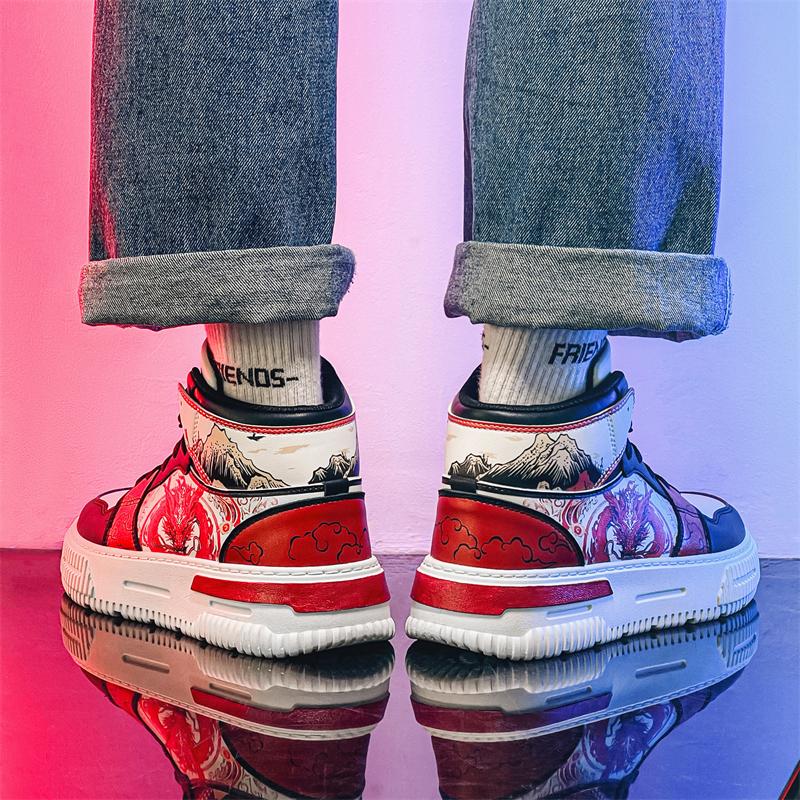 Мужские высокие кроссовки для скейтбординга в китайском стиле, модные женские кроссовки на платформе с принтом дракона, удобные новые повседневные кроссовки для мужчин