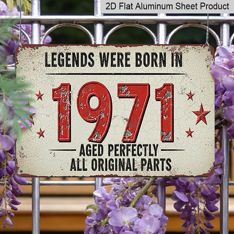 2D Flat 1pc ("8X12"), "Legends Were Born in 1971 Metal Sign - Vintage Style Birthday Gift for Men and Women, Rustic Wall Decoration, Anniversary Gift
