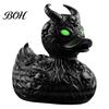 Durable Resin Sculpture Gothic Devil Skull Duck Ornament, Matte Black Figurine, Stylish Gifts for Goth Lovers Horror Green Eyes Decor Ornament