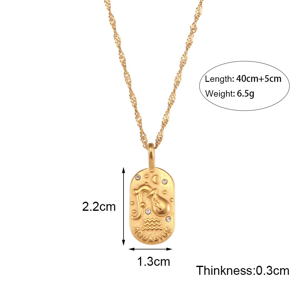 E.B.belle Trendy Personality Square Stainless steel Pendant Embossment 12 Constellation Sign PVD Gold-plating Necklace For Women