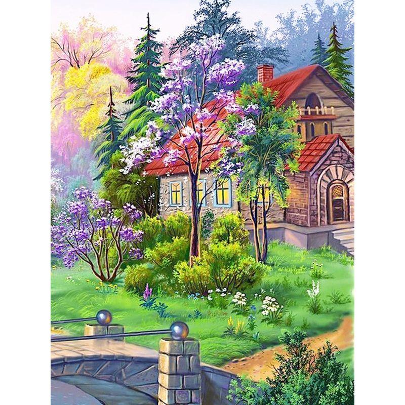 Diamond Rhinestones 5d Round Painting Forest House Scenery Diamond Embroidery Cross Stitch Mosaic Landscape