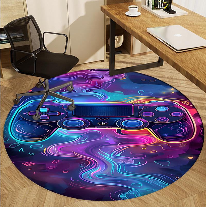 Game on Pattern Round Rug, Indoor/Outdoor Mat, for Picnic, Gameroom, Bedroom, Office, Living Room, Home Decor Carpet, Birthday Gift
