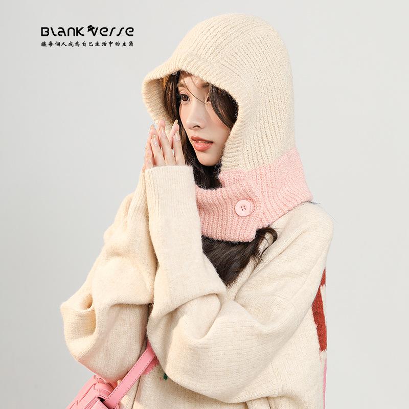 Осенне-зимняя шапка-балаклава Douyin, женская модная теплая шапка-шарф, интегрированная защита ушей, муфта