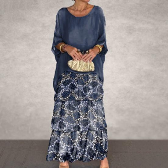 Вечернее платье с многослойным подолом в виде торта, контрастным цветным принтом, короткими рукавами, макси-платьем, рукавами «летучая мышь», мешковатым круглым вырезом, шифоновым платьем для выпускного вечера