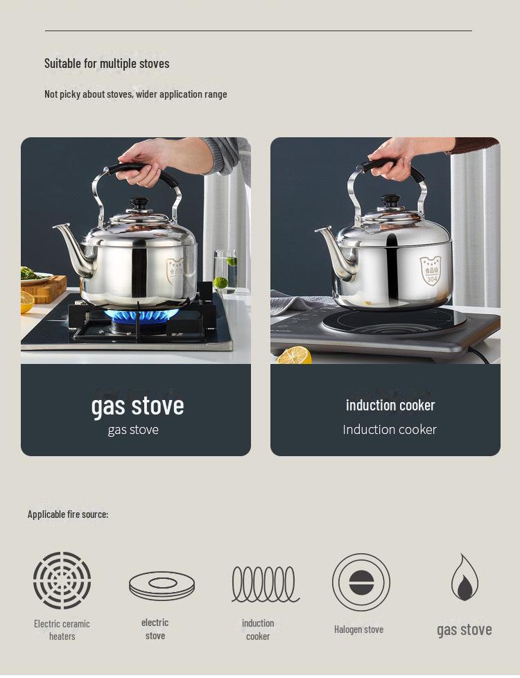 Чайник со свистком из нержавеющей стали Zhongbao 304, большой емкости для газовых и индукционных плит