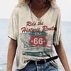 Популярные женские футболки с 3D-принтом US Route 66 и v-образным вырезом, повседневные женские пуловеры с короткими рукавами, модные топы, женская одежда