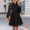 Women Autumn Winter Long Sleeve Print Elegant V-neck A-Line Mid-Length High Waist Dress