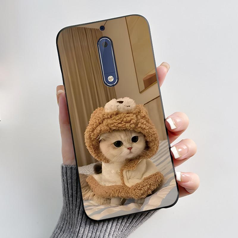 Чехол Для Nokia 5 Эстетичный Модный Милый Кот Мультяшный Черный Мягкий ТПУ Чехол для Телефона Для Nokia 5 Чехол-Бампер TA-1053 TA-1024