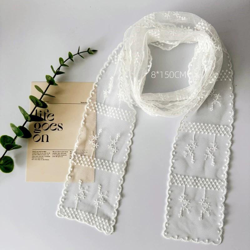 Y2K Women Narrow Long Scarf Solid Color Silk Black Bag Ribbon Headbands Choker Floral Lace Scarf