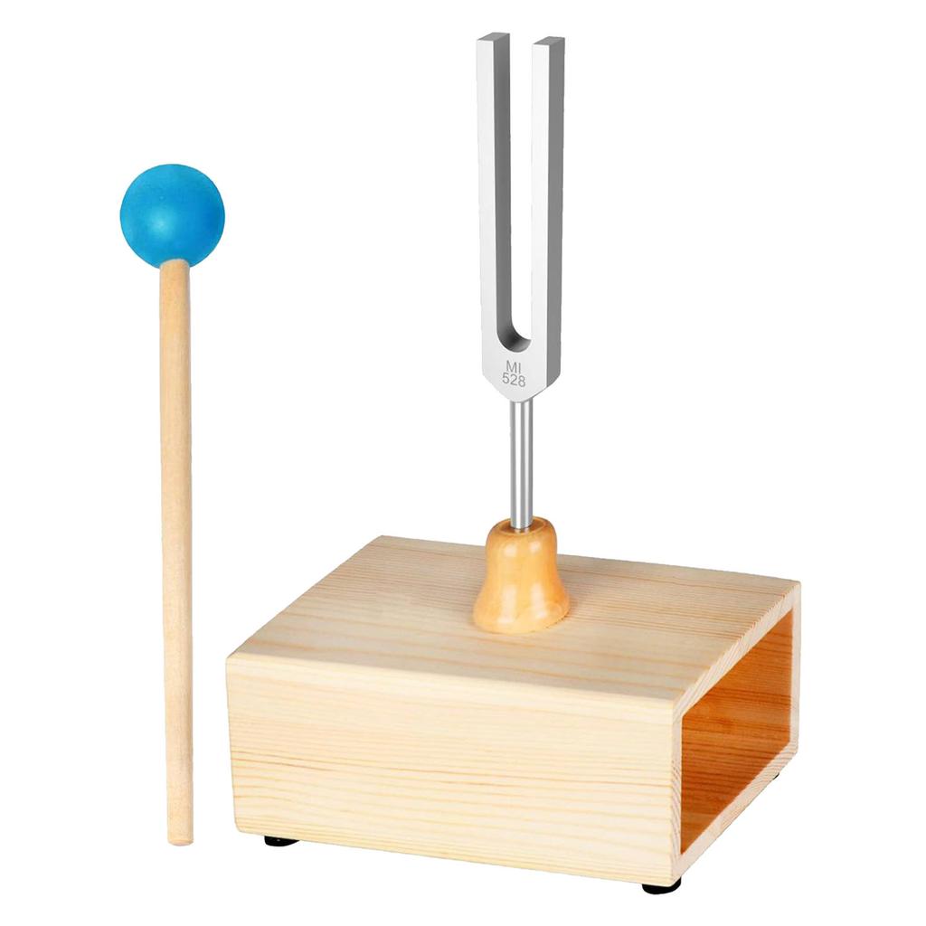 Камертон 528 Гц из алюминиевого сплава, набор с резонаторным ящиком, синий силиконовый молоточек, аксессуары для инструмента