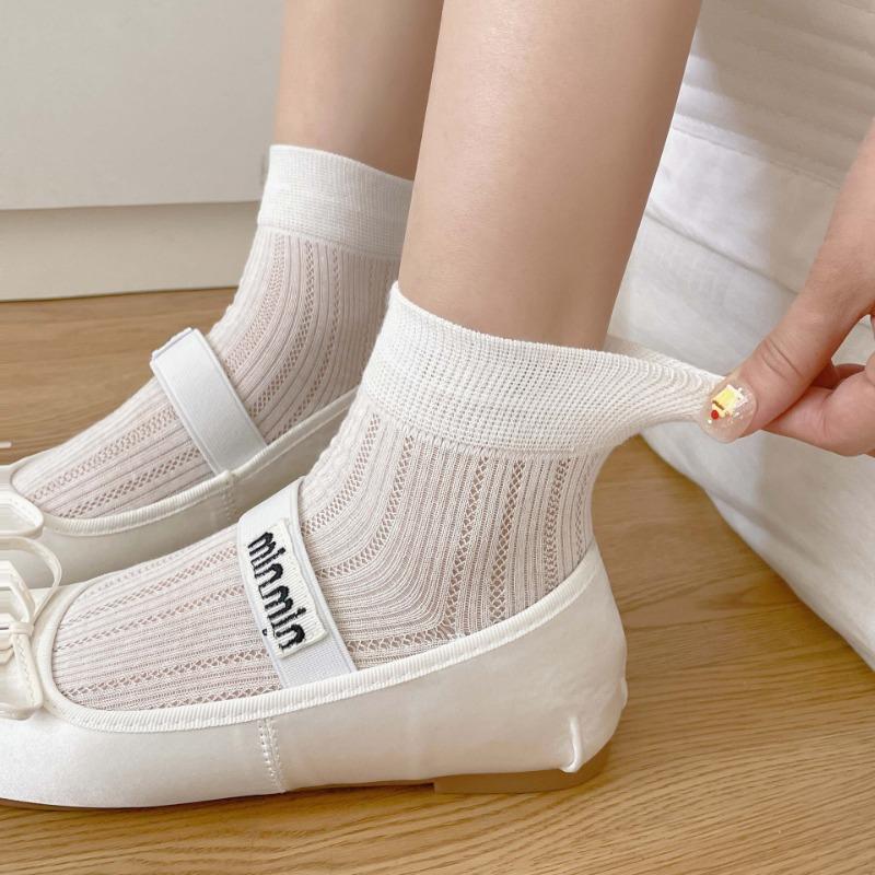 Women's Hollowed-out Thin Short Socks Summer Ballet-style Boneless Mid-calf Socks Breathable Solid Color Mesh Socks for Women