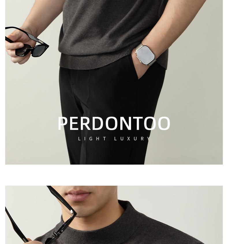 Итальянская легкая роскошь Мужская шерстяная короткорукавная вязаная футболка с высоким воротником для поездок на работу и повседневной носки Осень/Зима