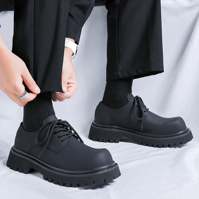 Модные брендовые мужские туфли-оксфорды на шнуровке, толстая подошва, деловые свадебные туфли с круглым носком, зеленая подошва, платформа, британская повседневная обувь для отдыха на открытом воздухе