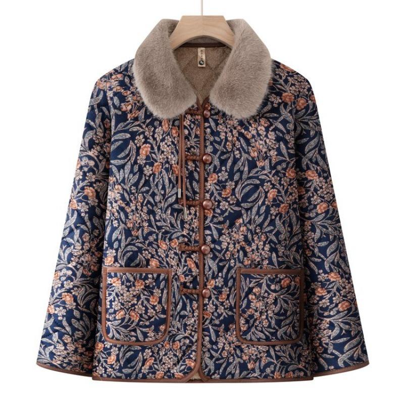 Женская зимняя стеганая куртка, утолщенная куртка, бархатная теплая одежда для пожилой женщины, зимняя стеганая куртка