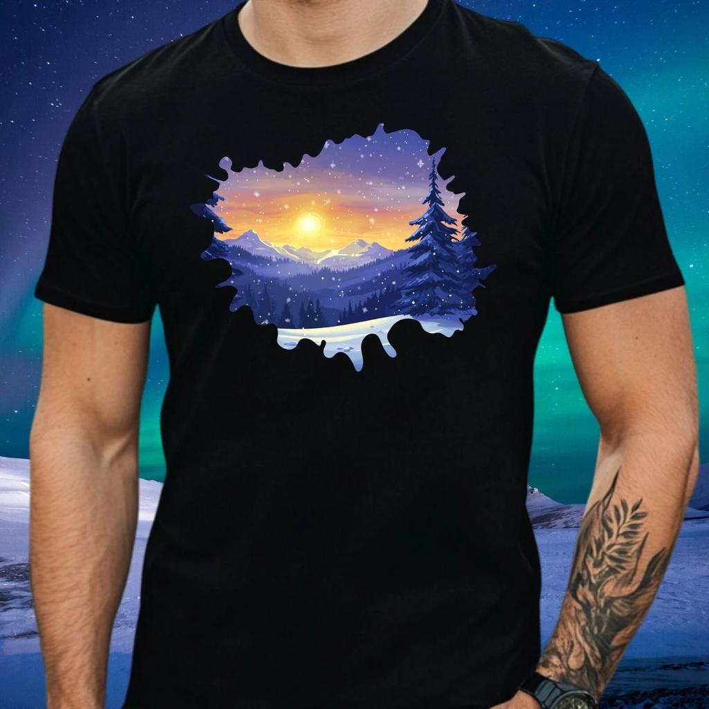 T-Shirt Herren Majestätische Winterlandschaft Motiv Baumwolle Größe S bis 5XL