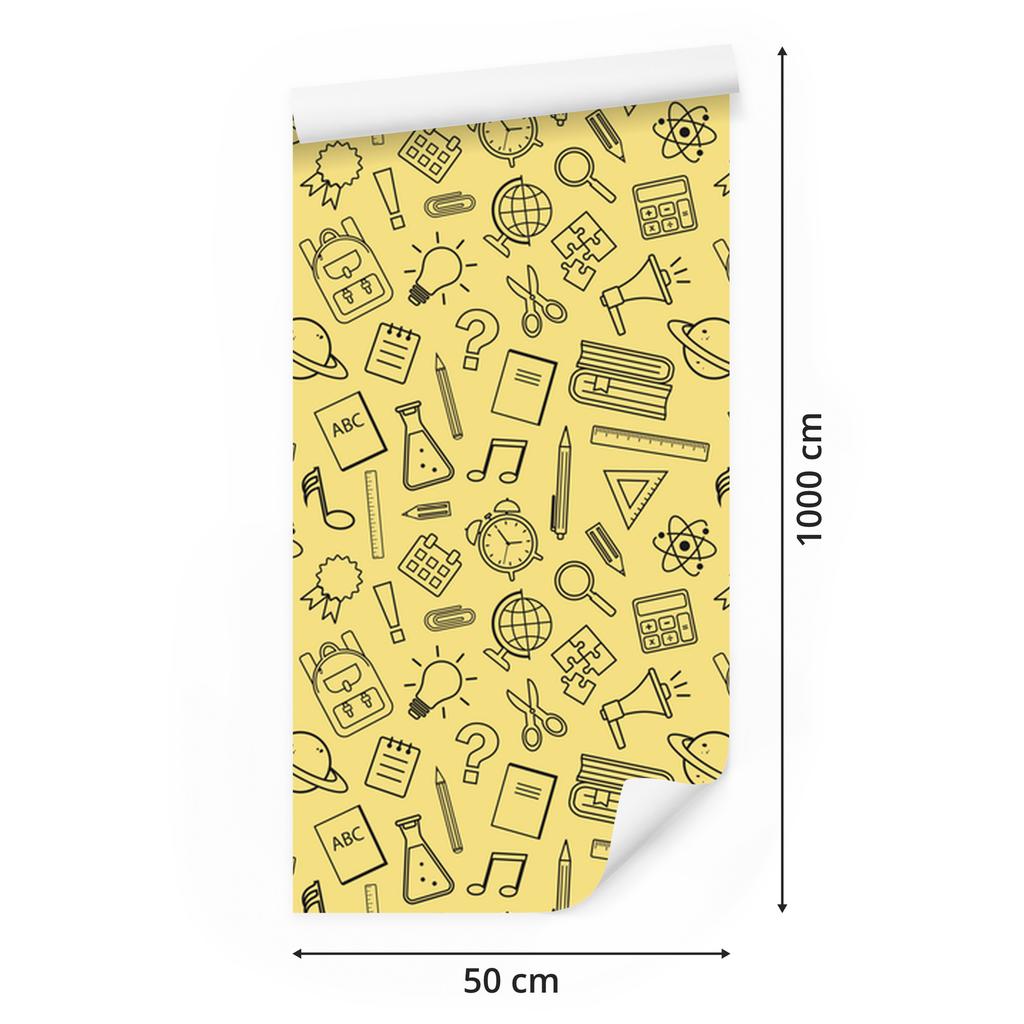Wallpaper School Supplies Cream and Yellow, Cream Background 50x1000