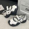 Fashion 2024 Summer New Mary Jane Retro Ugly Women's Shoes Mesh Cloth Tire Thick Bottom Hollow Sports Sandals Anti-slip Wear