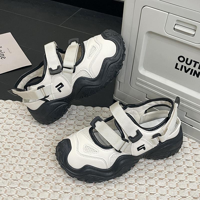 Fashion 2024 Summer New Mary Jane Retro Ugly Women's Shoes Mesh Cloth Tire Thick Bottom Hollow Sports Sandals Anti-slip Wear