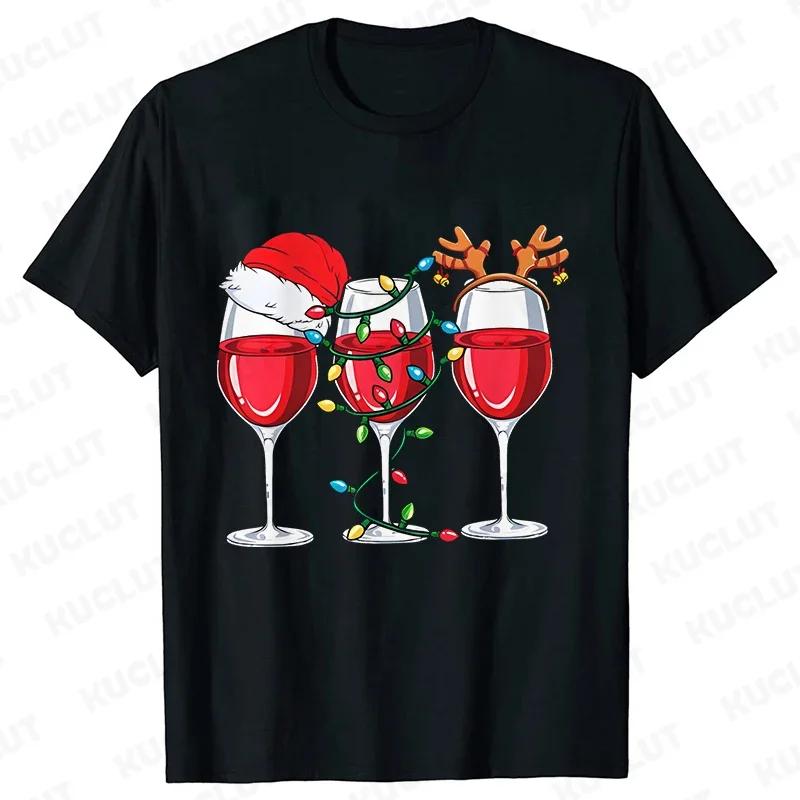 Christmas Wine T Shirts for Women Clothing Funny Cartoon Tshirts Kawaii Fashion Tshirt Tops Harajuku Womens YK Clothing