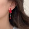 Chic Asymmetrical Lion & Fu Character Tassel Earrings 925 Silvery Post Resin Crafted Perfect For New Year'S Celebrations & Gifts Fashion Style