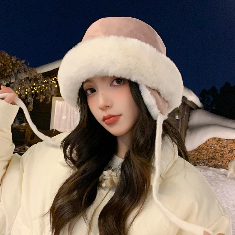 Женская теплая ветрозащитная плюшевая шляпа-горшок для женщин, шляпа из оленьей кожи и бархата для защиты ушей, подчеркивающая лицо, маленькая утолщенная шляпа-рыбак