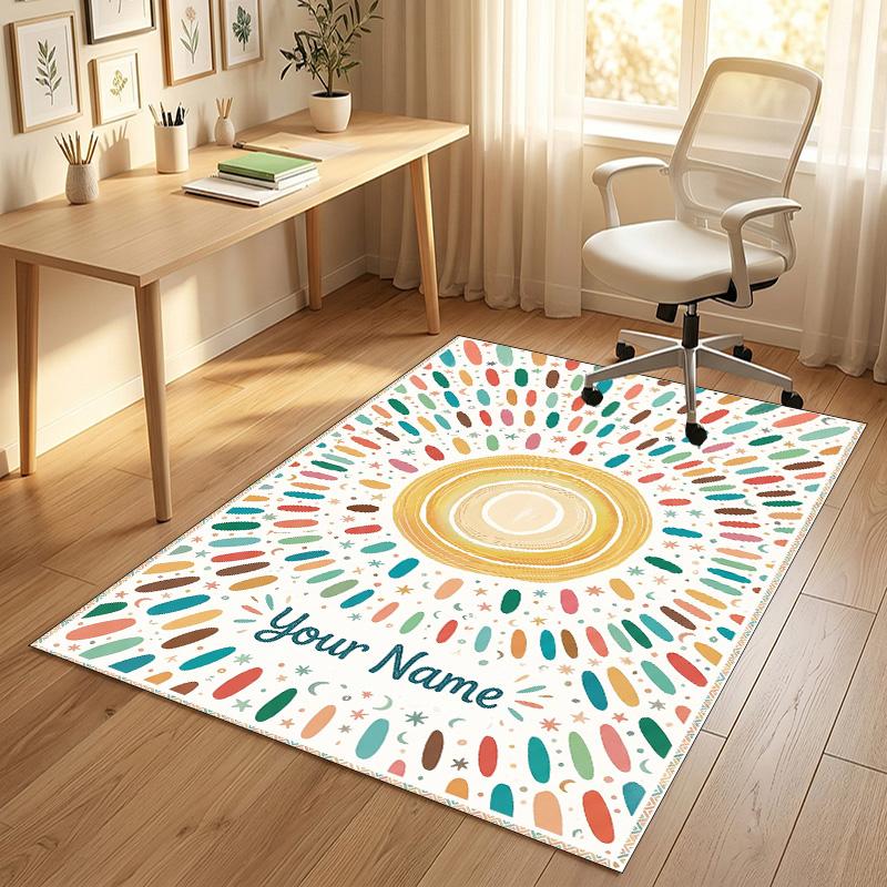 Sunburst Theme Soft Crystal Velvet Rug Custom Name & Text Print Non Slip Floor Rug for Bedroom Living Room